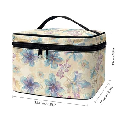 Cosmetic Bags Dragonfly Flower Printed Makeup Organizer Case for Women Ladies Multifunctional Toiletry Bursh Holder Purse Bathroom Receive Bag - color: Dragonfly Flower