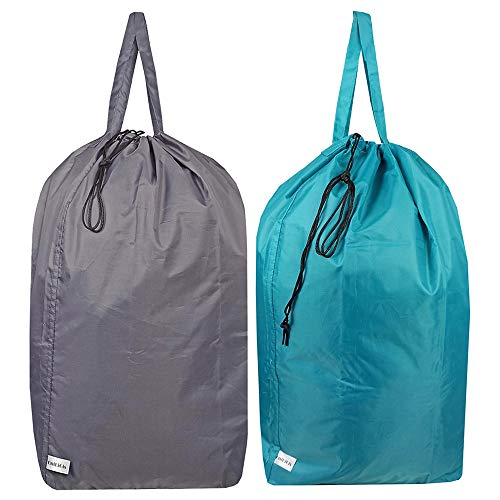 Tear Proof Nylon Laundry Bag with Handles,Hamper Liner with Drawstring Closure for Travel,Dirty Clothes Bag Fit Most Laundry Hamper and Sorter,27.5x34.5 inches Blue Aqua and Grey - color: Blue Aqua and Grey (1 Pack)