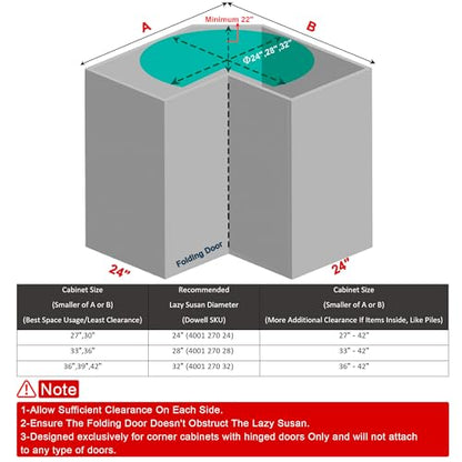 Dowell Base Cabinet Kidney Shape Dia.32 270° Lazy Susan, 2 Shelves, Kitchen Base Corner Cabinet Organizer (Chrome 4001 270 32) - size: Base Cabinet Kidney Shape Dia.32" 270°