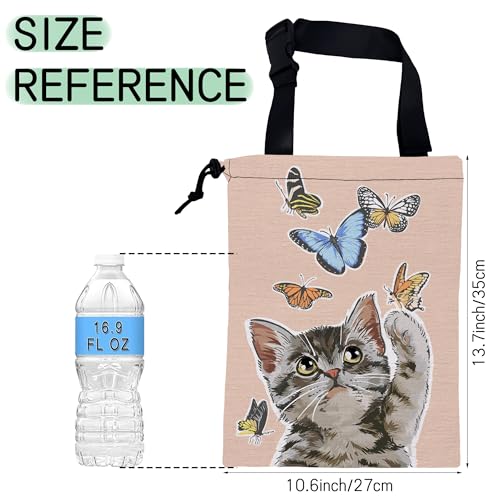 Cute Cat Car Garbage Bag,Flying Butterflies Waterproof Small Car Trash Bag Hanging Back of Seat,Drawstring Hanging Car Trash Bag with Adjustable Buckle for Car Accessories - color: Cute Cat