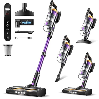 Cordless Vacuum Cleaner for Home, 580W/48KPa Powerful Suction, 65 Min Runtime, Lightweight Stick Vacuum with LED Screen & Wall Mount, Handheld Vacuum for Pet Hair, Carpet & Hard Floors