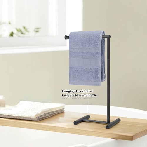 Livabber L-Shape Hand Towel Holder Stand, Metal Hand Towel Rack Modern Countertop Hand Towel Ring Standing Towel Bar for Bathroom Kitchen Vanity (Black)
