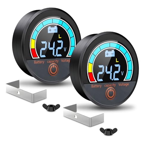 2PCS Battery Capacity Voltage Meter, 12V 24V 48V 60V 84V IP68 Waterproof LCD Battery Monitor Gauge Low-Voltage Alarm for Lithium, Lithium Iron, Lead Acid Batteries in Golf Cart, Car, Motorcycle, Boat - color: 2P