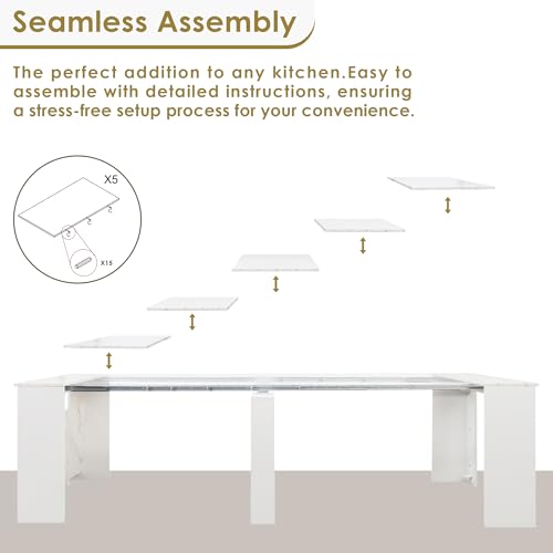 20"-118" White Marble Extendable Dining Table for 2-12 People, Modern Modular Extension Table, Space-Saving Extra Long Folding Dining Table, Multifunctional Conference Meeting Table - color: White Marble, style: 20" - 118.5" (2-12 People)