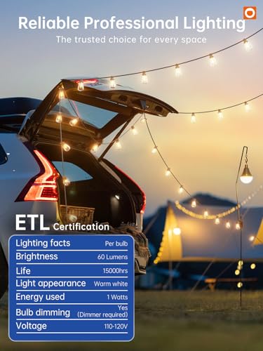 addlon 25FT LED Outdoor String Lights, Waterproof with 8+1 LED Shatterproof Bulbs (Non-Solar) Patio Light, Connectable & Waterproof Hanging Outdoor for Camping Backyard Bistro Porch