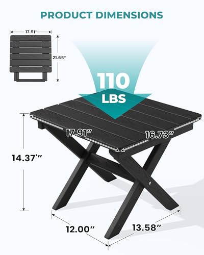 SERWALL Folding Outdoor Side Table Set of 4, Small Adirondack Side Table, Black - color: Black, size: Foldable 4-pack