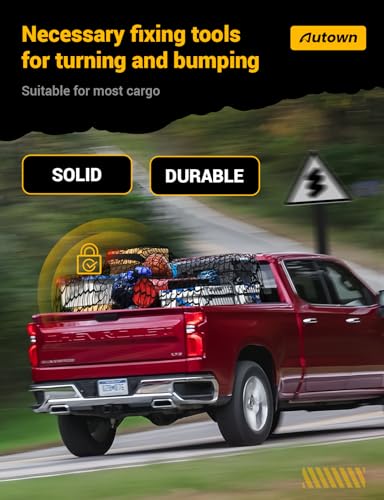 AUTOWN Cargo Net for Pickup Truck Bed - Stretchable 4'x4' to 7'x7', High Elastic Fine Mesh 1''x1'' with 8 Metal Carabiners - Ideal for ATV, SUV, UTV, Truck and Boat Use (Single Layer) - size: Single Layer
