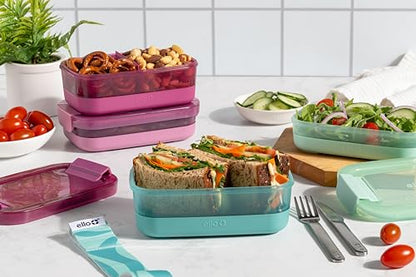 Ello 2-Pack Lunch Stack Plastic Food Storage Container Bento Box with Airtight, Leak-Proof Locking Plastic Lids and Silicone Base, BPA-Free, Freezer, Microwave, and Dishwasher Safe, Mint Chip - color: Mint Chip