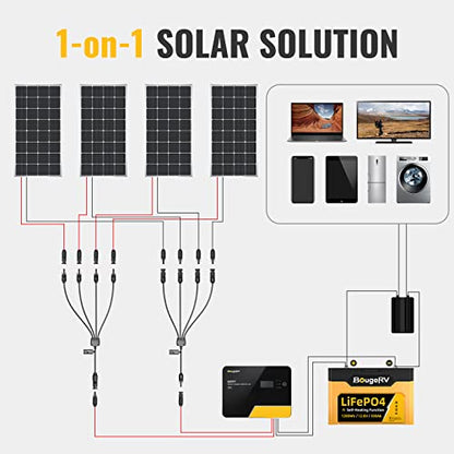 BougeRV Solar Y Branch Connectors Extra Long Solar Panel Parallel Connectors 1 to 4 Solar Cable Wire Plug Tool Kit (M/FFFF and F/MMMM) - size: 1 Pair M/FFFF and F/MMMM