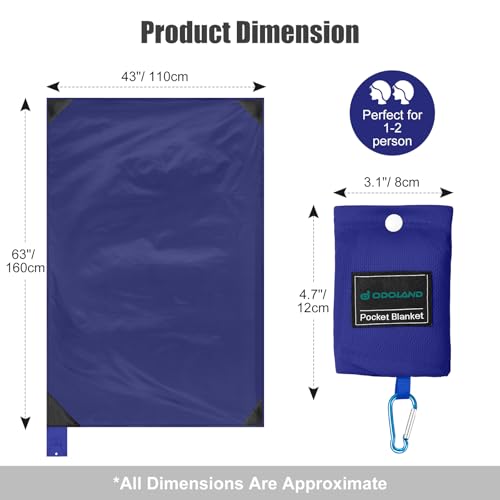 Odoland Beach Blanket Picnic Blanket, 43" x 63" SandProof Waterproof Outdoor Pocket Blanket with Portable Bag, Foldable Lightweight Sand Free Quick Drying Beach Mat for Hiking Camping Travel, Blue | 63"x43" Quick Drying & Foldable Lightweight Sand Free Be