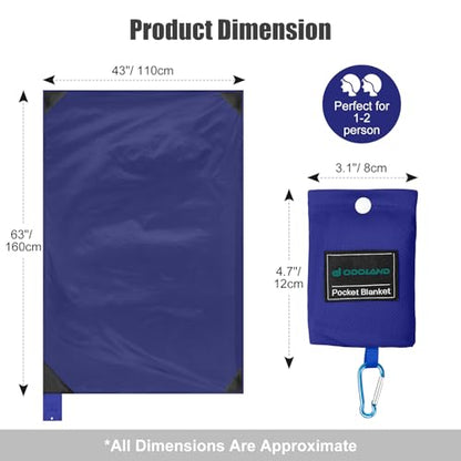 Odoland Beach Blanket Picnic Blanket, 43" x 63" SandProof Waterproof Outdoor Pocket Blanket with Portable Bag, Foldable Lightweight Sand Free Quick Drying Beach Mat for Hiking Camping Travel, Blue | 63"x43" Quick Drying & Foldable Lightweight Sand Free Be