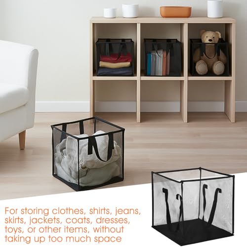 4 Pcs Pop Up Laundry Baskets - Mesh Collapsibles Laundry Hampers Storage with Handle - Foldable for Washing Storage, Great for The Kids Room, College Dorm, Travel Organizer (Black)