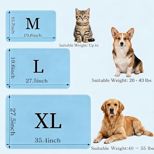 [36" x 28"] Dog Cooling Mat with Detachable Bunny Pillow, Ice Silk Pet Cooling Pad for Medium Large Dogs, Washable & Portable Dog Bed for Summer, Blue. - size: XL