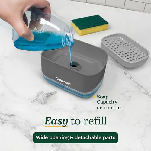 Cuisinart 2-in-1 Dish Soap Dispenser with Sponge Holder and Sponge for Kitchen Sink – Soap Pump Organizer Set with Tray, Countertop Caddy for Dishes, Dishwashing Liquid Dispenser, Sink Essentials - color: Gray/Dark Gray