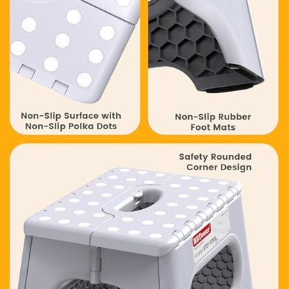 HBTower Folding Step Stool 9 Inch - Holds 600 lb, Non-Slip Surface & Carry Handle - Sturdy Step Stool for Kids, Toddlers & Adults - Compact Foldable Foot Stool for Kitchen, Bathroom, Bedroom(White) - color: White