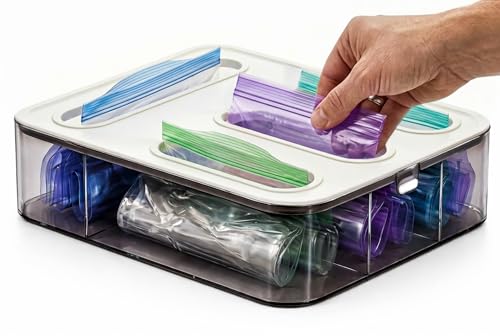 HIMUS Food Storage Bag Organizer - 4 in 1 Plastic Baggie Organizer for Drawer | Compatible with Sandwich, Snack, Gallon, Quart & Slider | Plastic Bag Organizers Kitchen Storage| Wall & Drawer Mount - color: Black