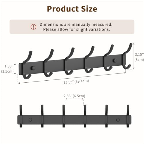 GWAAZXGZ Black Coat Rack Wall Mount - 15 Inch Arc Shaped Design with 6 Hooks for Hanging Coats, Bags, and Towels in Entryway, Livingroom, Bedroom, Bathroom, and Kitchen, 1 Pack - color: Black