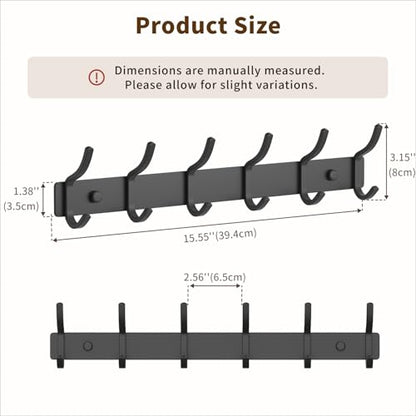 GWAAZXGZ Black Coat Rack Wall Mount - 15 Inch Arc Shaped Design with 6 Hooks for Hanging Coats, Bags, and Towels in Entryway, Livingroom, Bedroom, Bathroom, and Kitchen, 1 Pack - color: Black