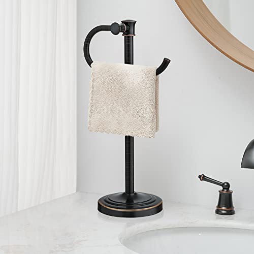 BESy 17 Inch Oil Rubbed Bronze Stand Towel Bar Hanger Hand Towel Bar Bathroom Vanity Countertop Towel Holder Free Standing Stainless Steel Towel Ring Hardware Accessories Towel Rack - color: Bronze
