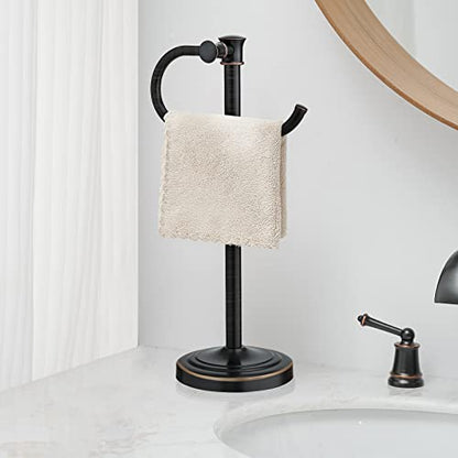 BESy 17 Inch Oil Rubbed Bronze Stand Towel Bar Hanger Hand Towel Bar Bathroom Vanity Countertop Towel Holder Free Standing Stainless Steel Towel Ring Hardware Accessories Towel Rack - color: Bronze