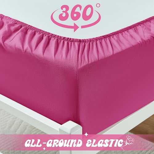 VACVELT Cot Fitted Sheet, 31 x 75 Inch Hot Pink Cot Sheets, Ultra Soft and Breathable Microfiber Bed Cover Snug Fit for Narrow Twin/RV Bunk/Camper Bunk/Guest Beds/Trifold Mattress - color: Hot Pink