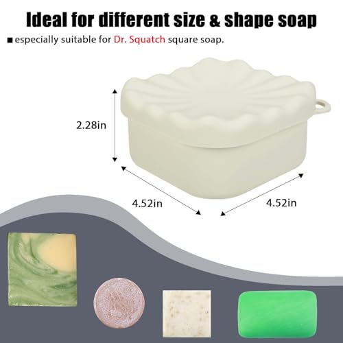 Travel Soap Case, Square Silicone Travel Soap Container, Leakproof Soap Holder with Lid, Shatterproof Shampoo Bar Holder for Bathroom, Gym, Camp(Off White) - color: Off White