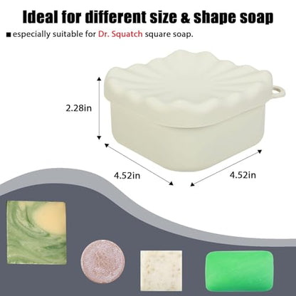 Travel Soap Case, Square Silicone Travel Soap Container, Leakproof Soap Holder with Lid, Shatterproof Shampoo Bar Holder for Bathroom, Gym, Camp(Off White) - color: Off White