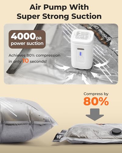 BAGSMART Travel Vacuum Bags with Wireless Pump, 15 Pack Space Saver Bags for Suitcase & Home Storage, Cordless Compression Bags Set for Clothes, with Toiletry Bag, Laundry Bag, Shoe Bag - size: 15-Pcs Travel Set