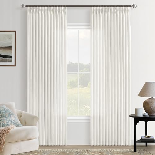 Natural Pinch Pleated Linen Curtains 80 Inches Long for Living Room Bedroom Light Filtering Boho Window Drape 80 Inch 2 Panels with Hooks Rings Sliding Glass Door Semi Sheer Curtain Cream Ivory - color: Natural, size: 40"W x 80"L (Pack of 2)