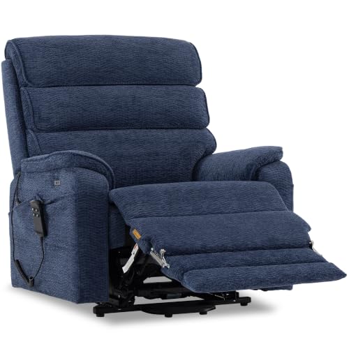 DYNOX Power Lift Recliner Chair for Big and Tall Elderly, Extra Wide Extended Dual Motor Lift Chair, 400 lbs Lay Flat Recliner with Heat and Massage, Chenille Blue, 9298L - color: Chenille Blue, size: Large - Wide & Tall