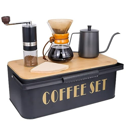 SOTECH Pour Over Coffee Maker Set Portable Pour Over Set-Manual Coffee Grinder Heatproof Glass Coffee Dripper for Traveling Camping - color: dark