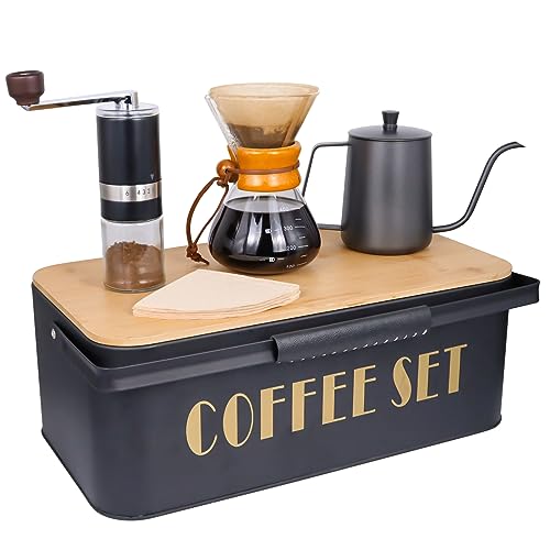 SOTECH Pour Over Coffee Maker Set Portable Pour Over Set-Manual Coffee Grinder Heatproof Glass Coffee Dripper for Traveling Camping - color: dark