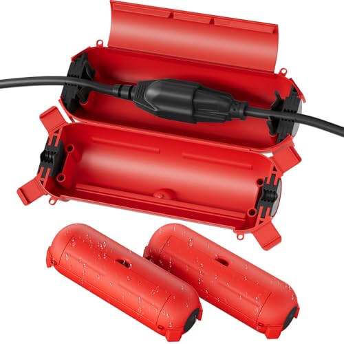Flemoon [3 Pack] Outdoor Extension Cord Safety Cover with Waterproof Seal, Weatherproof Electrical Connection Box to Protect Outdoor Outlet, Plug, Socket, Christmas Holiday Decoration Light, Red - color: Red, size: Small Box: 5.3" L x 2" W x 2" H