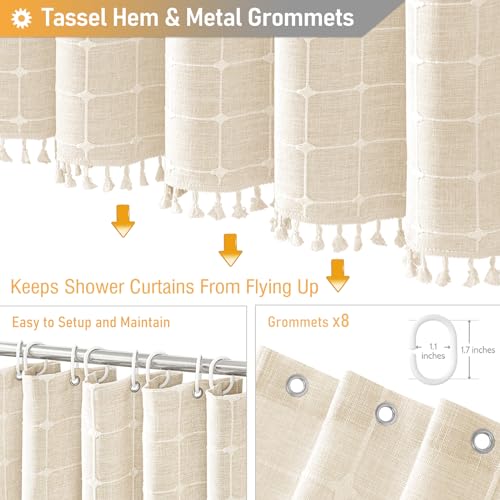 BTTN Boho Shower Stall Curtain - 48x72 Narrow Linen Ultra Thick Tassel Fabric Shower Curtain Set with 8 Plastic Hooks, Half Camper RV Modern Farmhouse Country Shower Curtains for Bathroom, Cream/Beige - color: A - Cream, size: 48"W x 72"L (Pack of 1)