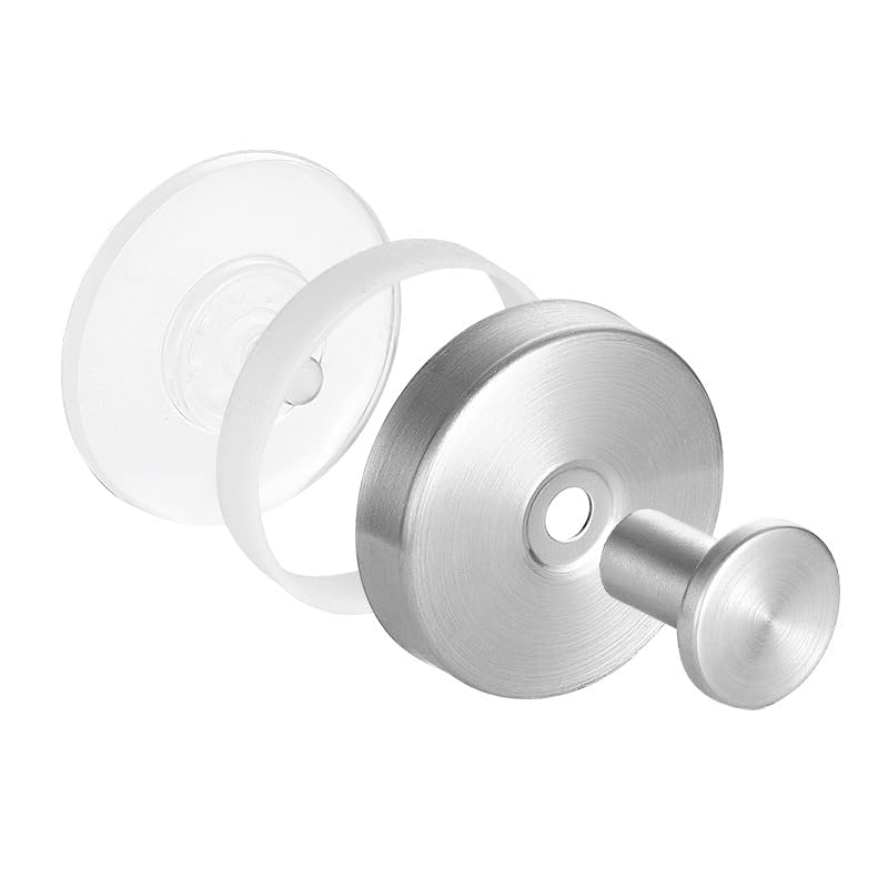 2025 Upgraded No-Drill Hooks, Suction Cup Hooks, Stainless Steel Suction Cup for Shower, Bathroom, Hanging Towels, Mounting on Glass Shower Doors, Tile, Mirrors (Black 1 PCS) - color: Black 1 PCS