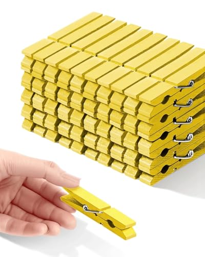 Colored Clothespins, Colorful Clothes Pins Wooden Clips Rainbow Colors 50 Pack Decorative Crafts Pegs Photos Pictures Decoration Clip Clothing Hanging Closepins, 2.83 Inch (Yellow) - color: Yellow
