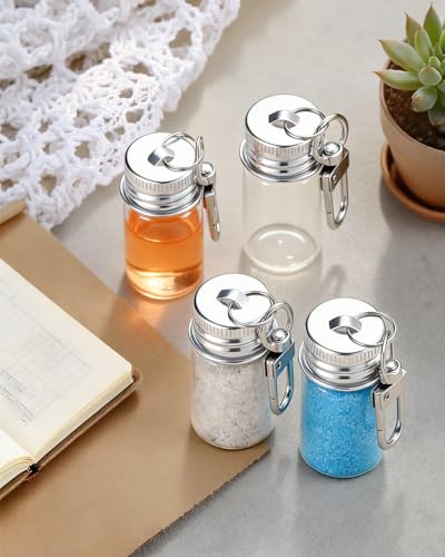 24 Pack 7ml Keychain Seasoning Bottles, Mini Glass Spice Containers for Travel & Camping, Small Empty Vials with Aluminum Lids for DIY Crafts, Wedding Favors, Home Crafts, Travel - size: 7 ml