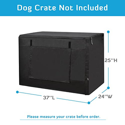 HONEST OUTFITTERS Dog Crate Cover 36 Inch Kennel for Medium Dog, Heavy Duty Oxford Fabric,with Double Door, Pockets and Mesh Window (37L x 24W x 25H,Black) - size: 37.0"L x 24.0"W x 25.0"H