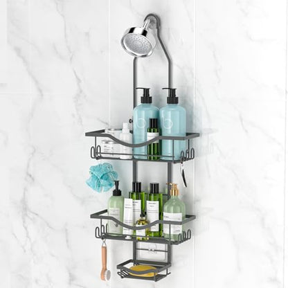 REINHARDT Shower Caddy Hanging Adjustable, Extended Length Rustproof Shower Caddy Over Shower Head with Hooks Soap Holder, Large Capacity Shower Organizer Anti-Swing Bathroom Organizer, Grey - color: Grey