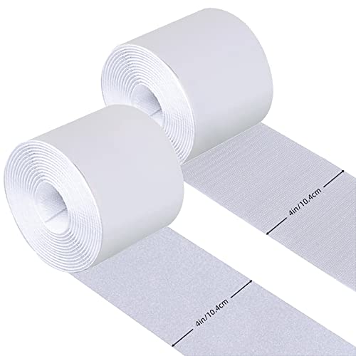 4 Inch x 18 Feet White Adhesive Hook Loop Tape Heavy Duty, Multi-Purpose Carpet Anti Slip Rug Gripper, Double Sided Hook Loop Rolls, Couch Cushion Grip, Bulk Sticky Straps Wall Hanging Strips - size: 4in x 18ft, style: White