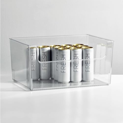 mDesign Large Modern Plastic Open Front Dip Storage Organizer Bin Basket for Bathroom Organization - Vanity Shelf, Cubby, Cabinet, and Closet Organizing Decor - Ligne Collection - 4 Pack - Clear