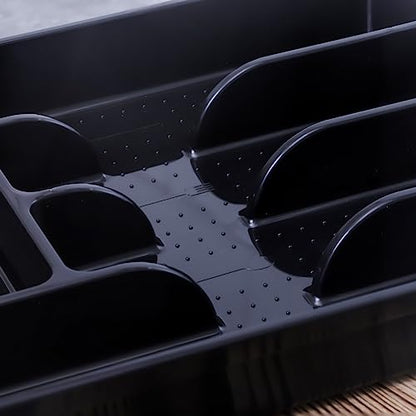 Silverware Organizer With Lid, Utensil Drawer Organizer. Removable Lid, 5 Slots Total Caddy for Flatware Cutlery Knives, Forks, Spoons.Black.