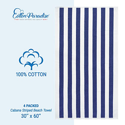Cotton Paradise, Cabana Stripe Beach Towels 4 Packed, 30x60 inches Extra Large Pool Towels, Soft Absorbent Quick Dry, Navy Blue - color: Navy Blue