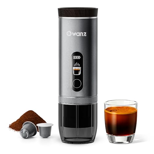 Electric Portable Espresso Machine, 20 Bar Travel Coffee Maker Self-Heating with 9000mAh Battery, Compatible with Ground Coffee & NS Capsule for Camping, Car, RV, Hiking (Silver)