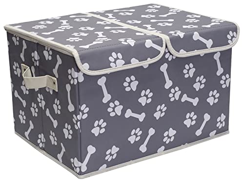 Large Dog Toys Storage Box Canvas Storage Basket Bin Organizer with Lid - Collapsible Linen Bin Ideal for Organizing Dog Cat Toys and pet Stuff-PP Boad-17" x 12" x 10" - Bone Claw - color: Bone claw
