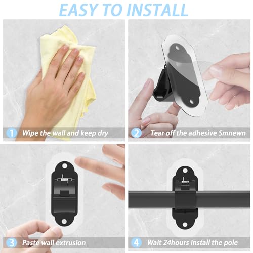 No Drill Curtain Rod Brackets， No Drill Needed Curtain Rod Holders, Adhesive Curtain Rod Holder，Multipurpose Nail Free Stick on Curtain Rod Hooks Self Adhesive Rod Holder Hooks（Black 4Pcs） - color: Black-4pcs