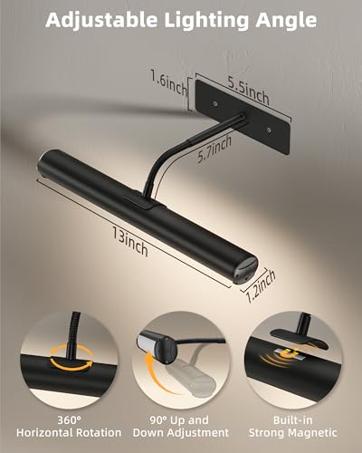 EZVALO 13Inch Wireless Picture Lights, 4000mAh Rechargeable Battery Art Lights with Remote, Dimmable 3 Color Temps LED Painting Lights for Living Room, Bedroom, Hallway (Black, 2Pack) - color: Black