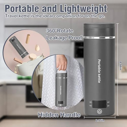 Travel Electric Kettle Portable Mini Kettle,Small Hot Water Boiler with 4 Temperature Settings,304 Stainless Steel,Fast Boiling Water with Auto Shut-Off and Boil Dry Protection,400ml (Grey, 400ml) - color: Grey