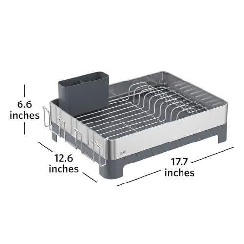 Glad Stainless Steel Dish Drying Rack - Large Space Saving Dish Drainer with Removable Cutlery Holder - Rust-Resistant Metal Rack with Adjustable Drain Spout for Kitchen Countertops, (12.6”W x 17.7”L) - size: Full Size