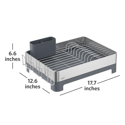 Glad Stainless Steel Dish Drying Rack - Large Space Saving Dish Drainer with Removable Cutlery Holder - Rust-Resistant Metal Rack with Adjustable Drain Spout for Kitchen Countertops, (12.6”W x 17.7”L) - size: Full Size